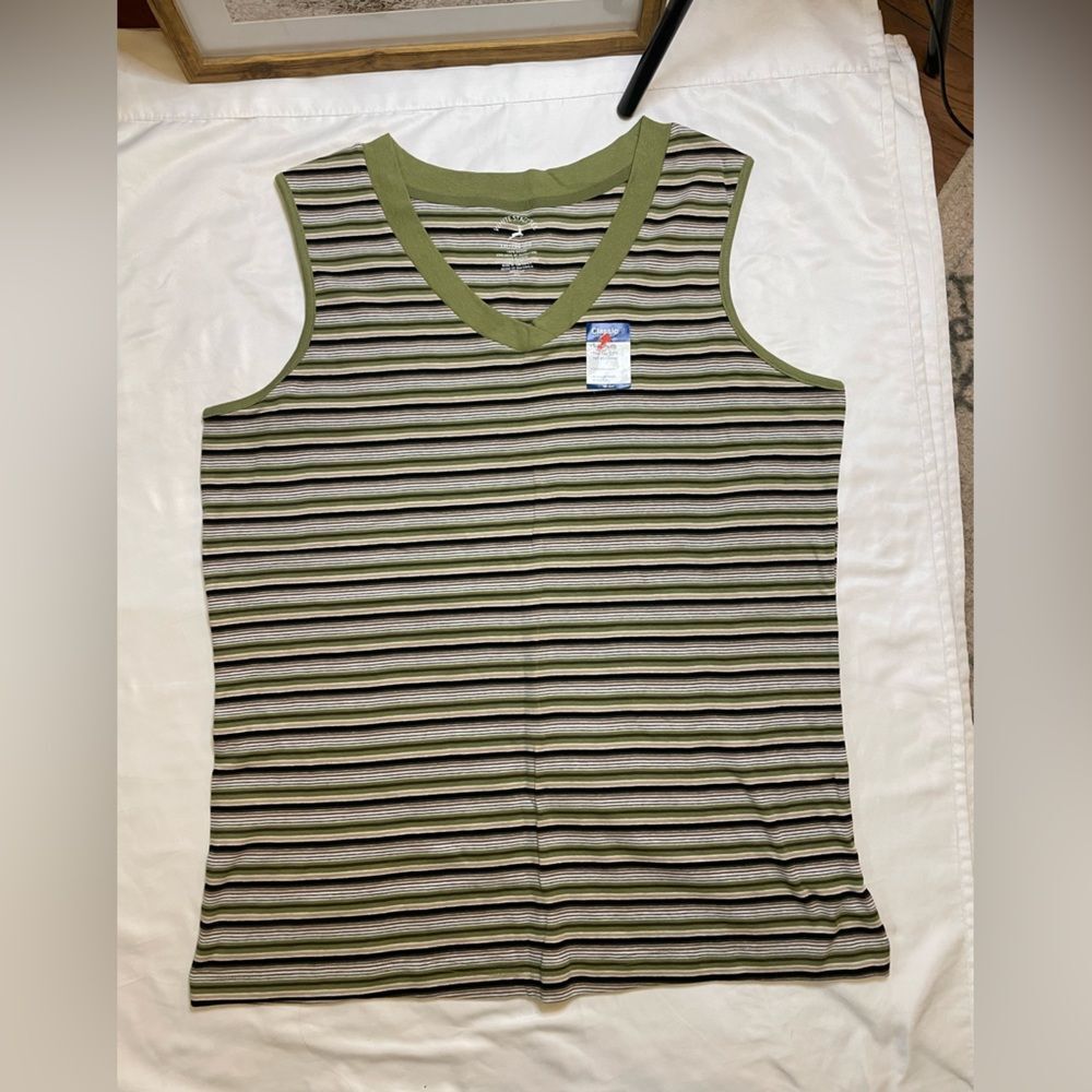NWT White Stag size XXL green stripped v-neck tank top